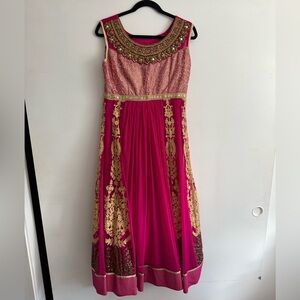 Pink and Gold Embroidered Indian Dress